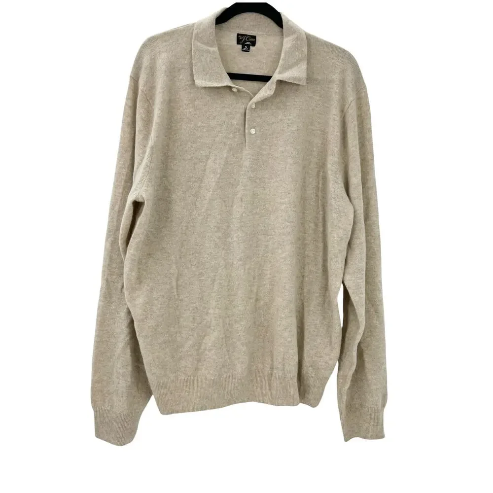 J. Crew Men's Cashmere Collared Sweater-Polo Heather Gray Size XL NWOT